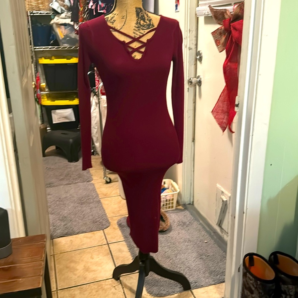 Love by Chelsey Burgundy Dress